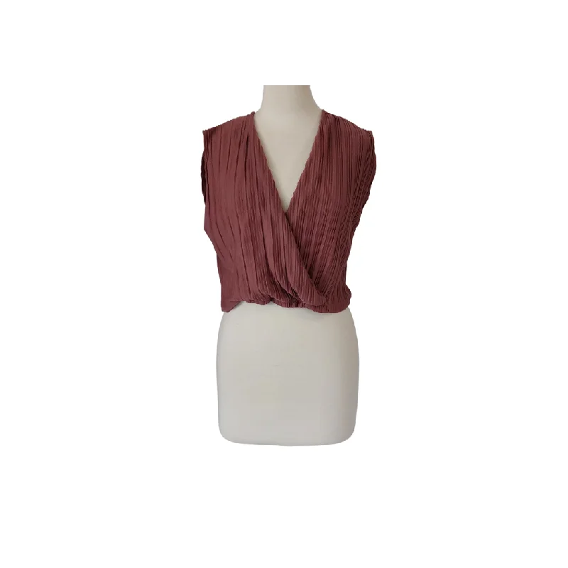 Mango Rose Pink Pleated Cropped Blouse | Gently Used | Delicate Pleat Blouse