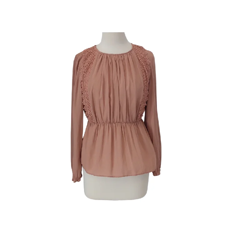 Mango Tea Pink Lace Cinched Blouse | Gently Used | Lightweight Tunic Blouse