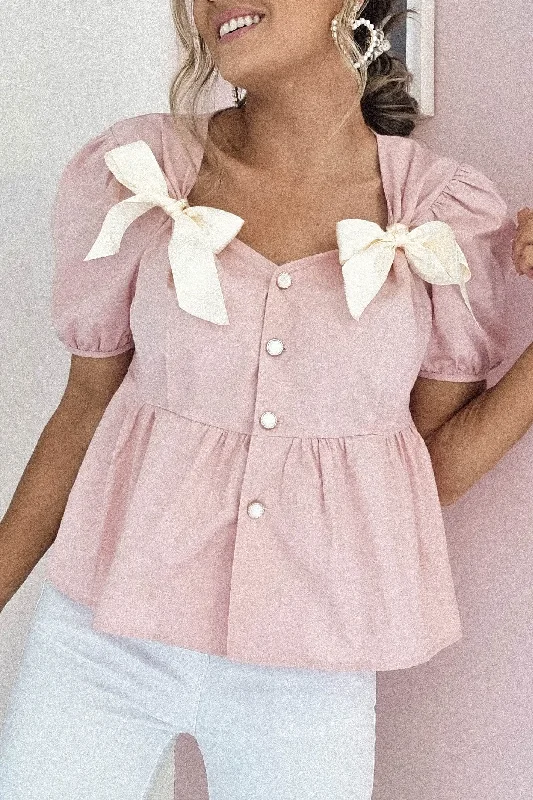 Minnie Bow Detail Blouse | Pink Relaxed Fit Blouse