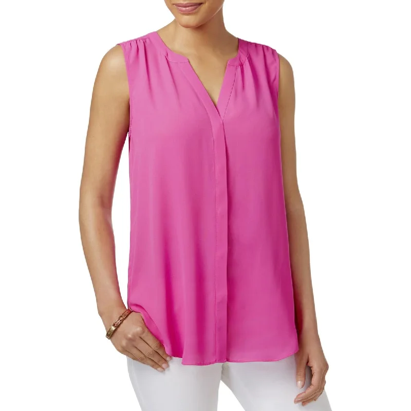 NYDJ Womens Pleated Button Down Blouse Gathered Detail Blouse