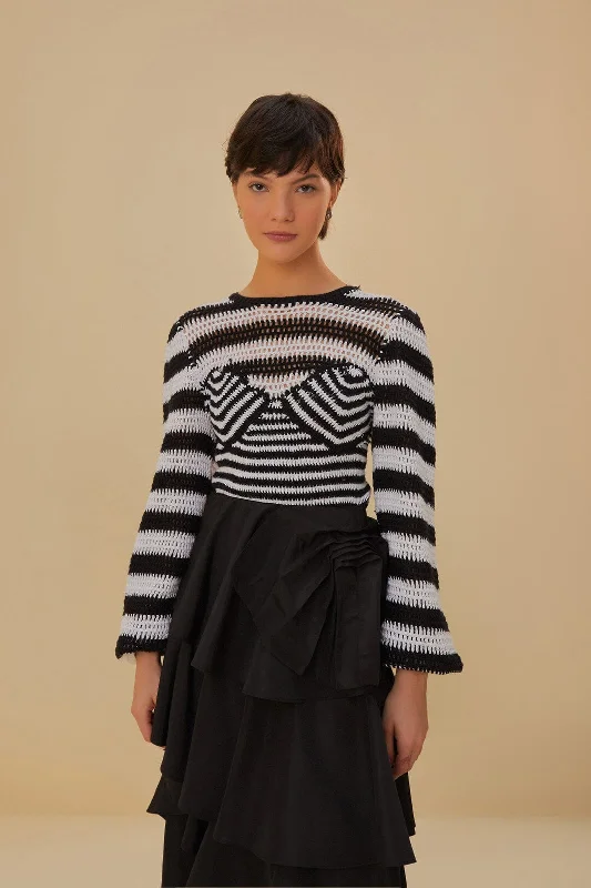 Black and White Stripes Crochet Blouse Classic Striped Blouse