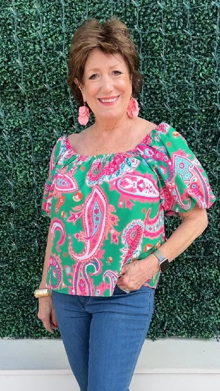 Pink Paisley Blouse Boho Printed Blouse
