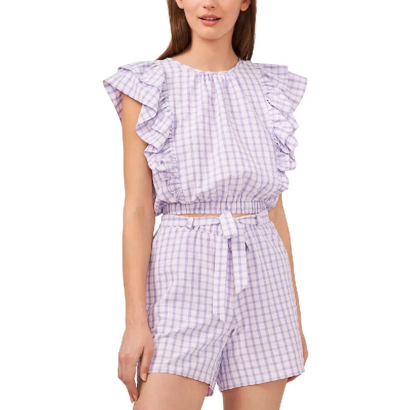 Riley & Rae Womens Checkered Daytime Blouse Puff Sleeve Blouse