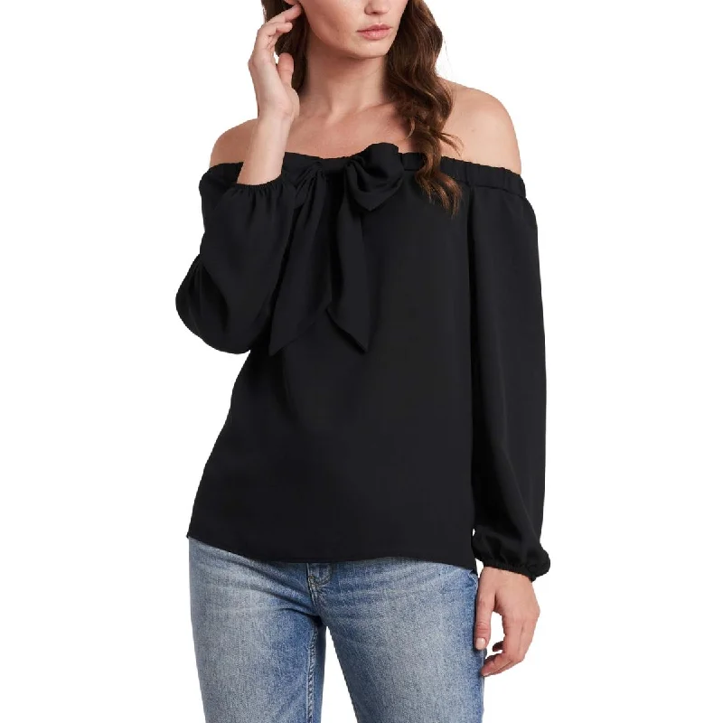 Riley & Rae Womens Juniors Maybelle Off The Shoulder Bow Blouse Chic Square Blouse