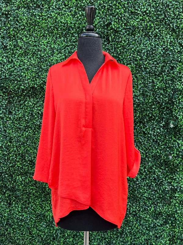 Layered Collared Blouse Ruched Sleeve Blouse