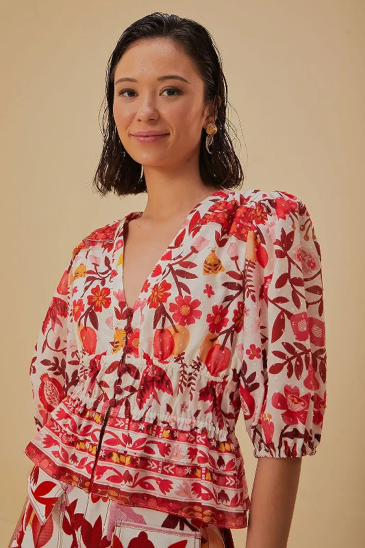 Off-White Romantic Orchard Crop Blouse Semi-Sheer Blouse