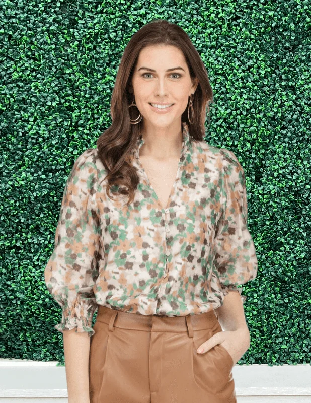Voile Watercolor Blouse Silky Draped Blouse