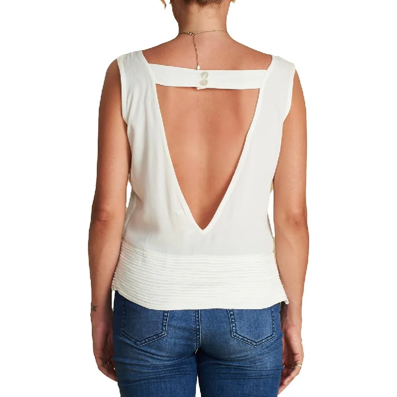 Sancia Womens Mimi V-Neck Cropped Blouse Sheer Mesh Blouse