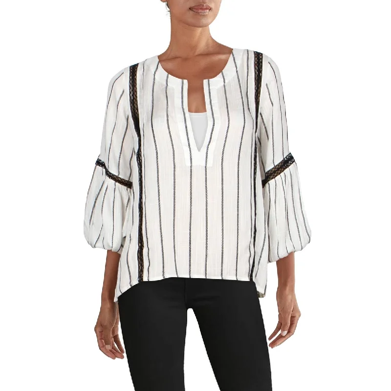 Sancia Womens Sigrid Striped V-Neck Blouse Semi-Sheer Blouse