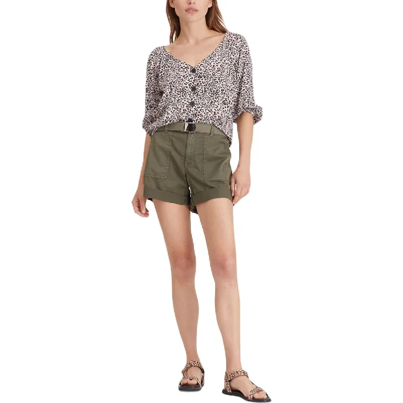 Sanctuary Womens Animal Print V Neck Blouse Flowy Bohemian Blouse