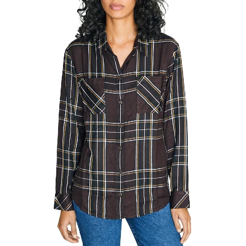 Sanctuary Womens New Generation Plaid Boyfriend Blouse Polished Work Blouse