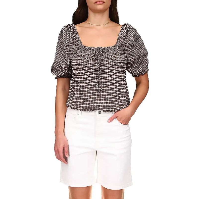 Sanctuary Womens Remember Me Square Neck Cropped Blouse Delicate Bow Blouse