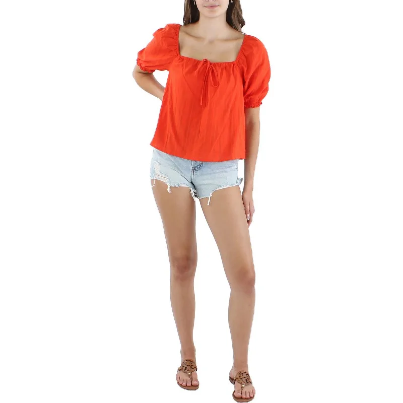 Sanctuary Womens Remember Me Square Neck Peasant Blouse Short Sleeve Blouse