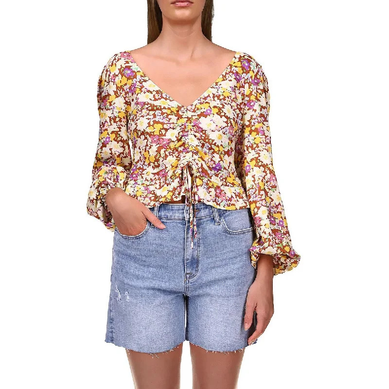 Sanctuary Womens V-Neck Cropped Blouse Relaxed Fit Blouse
