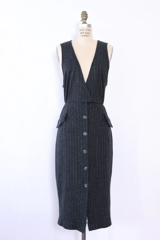 Soft Slate Pinstripe Jumper M/L Mesh Sweater Canvas Denim