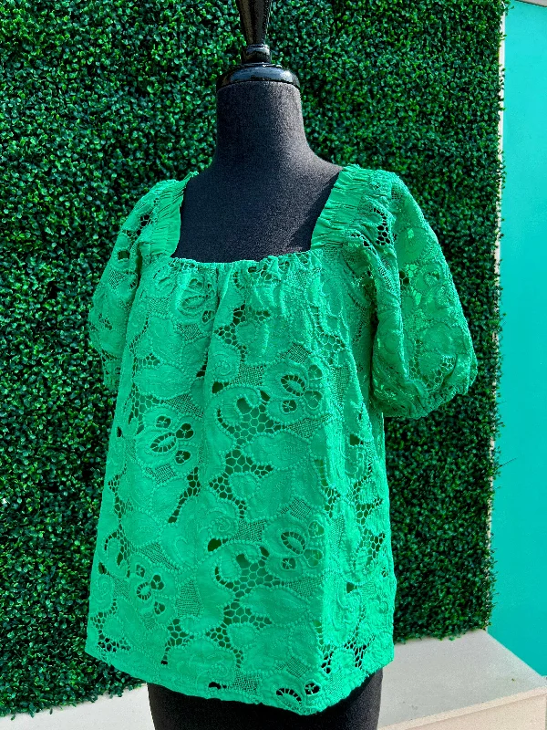 Lacy Green Blouse Classic Striped Blouse