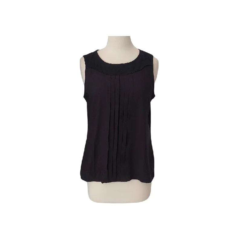 Ann Taylor Black Pleated Sleeveless Blouse | Gently Used | Floral Chiffon Blouse