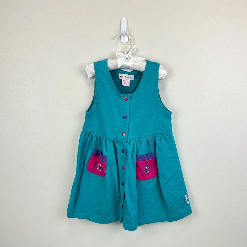 Vintage Gymboree Teal Flower Jumper Medium 3-4 Rayon Fabric Velvet Fabric Corduroy Fabric
