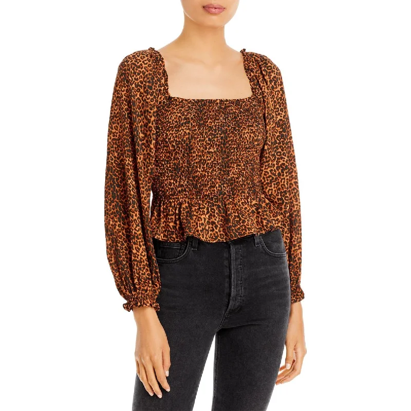WAYF Womens Jackie Chiffon Animal Print Blouse Lightweight Floral Blouse