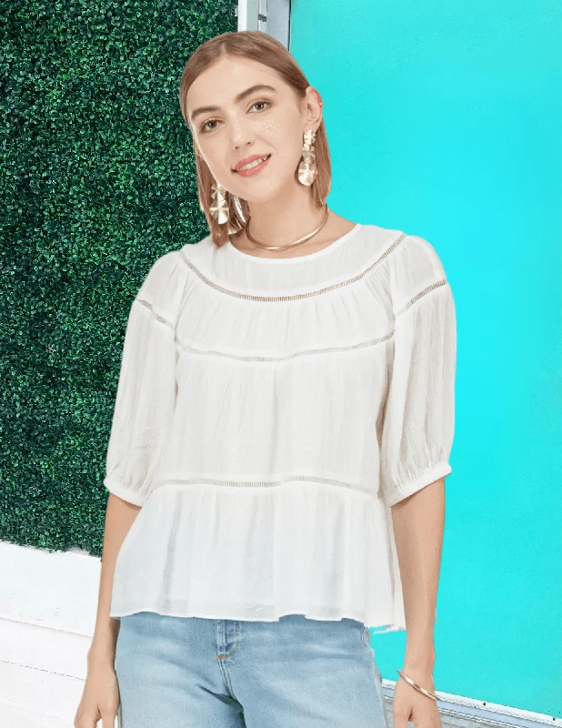 Curved Yoke Blouse Boho Printed Blouse