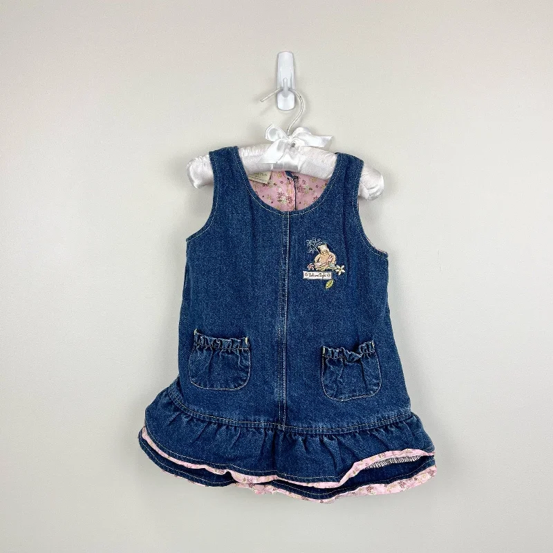 Y2K Vintage Classic Pooh Denim Ruffle Jumper 24 Months Oversized Loose Flowy