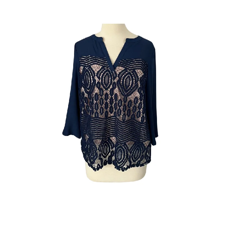 Zac & Rachel Blue Lace Layered Blouse  | Gently Used | Side Tie Blouse