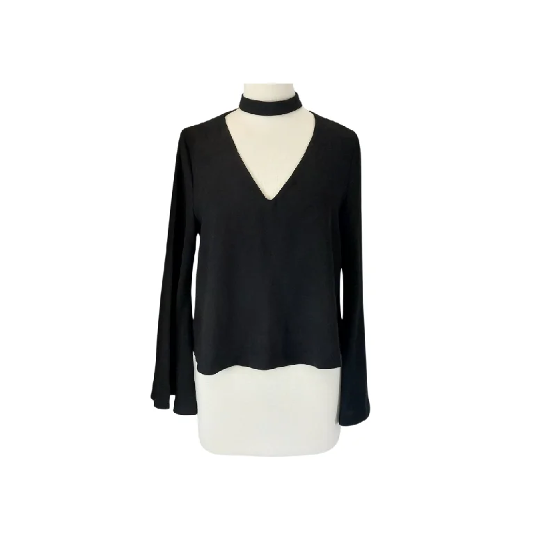 Zara Black V-neck Bell-sleeves Blouse | Pre Loved | Silky Draped Blouse