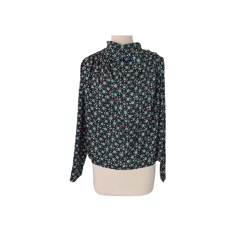 Zara Black & Green Printed Satin Mock-Neck Blouse | Like New | Lightweight Chiffon Blouse