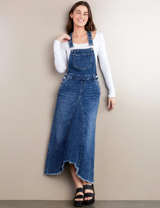 Pieced Denim Jumper Zippered Front Buttoned Front Snap Front