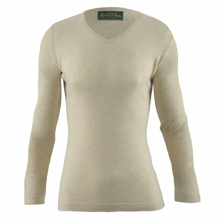 Alan Paine Ladies Geelong Lambswool V Neck Jumper - Ivory Size 16 Sequined Glittery Shiny