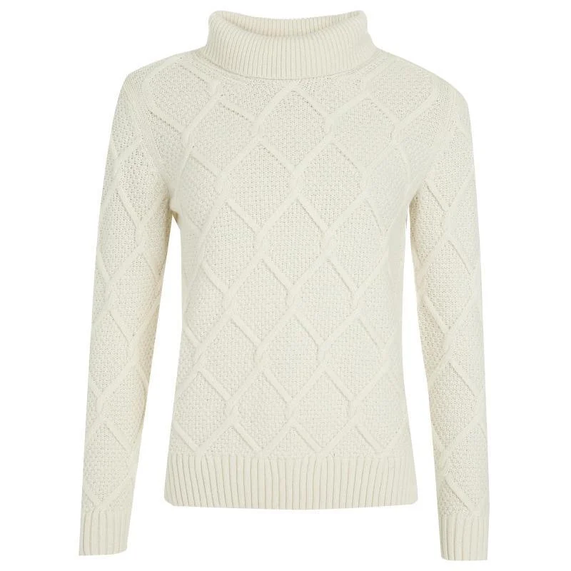 Barbour Burne Ladies Roll Neck Jumper - Cream Tailored Straight A-Line