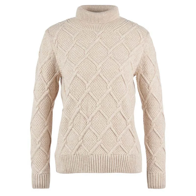 Barbour Burne Ladies Roll Neck Jumper - Oatmeal Wool Fabric Cashmere Fabric Tweed Fabric