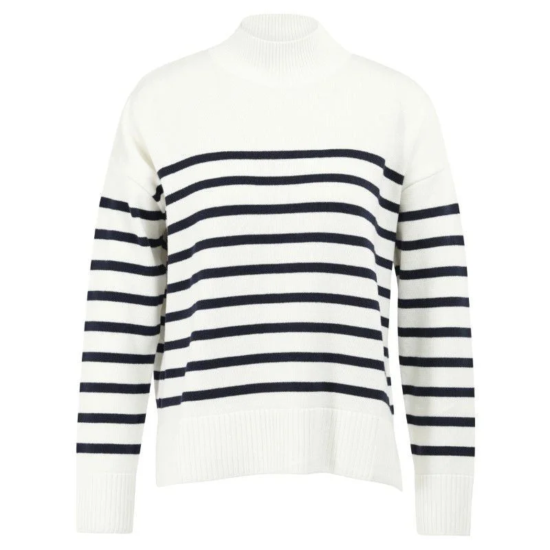 Barbour Pearl Ladies Knit Jumper - Ecru Stripe Graphic Sweater Embroidered Appliqued