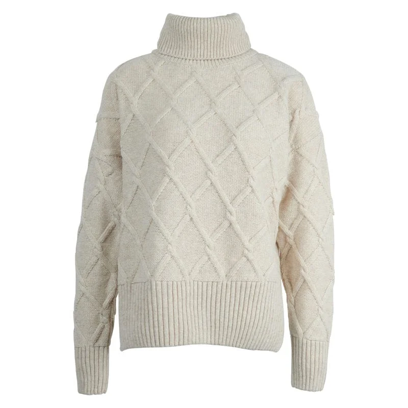 Barbour Perch Ladies Roll Neck Jumper - Oatmeal Fitted Loose Oversized