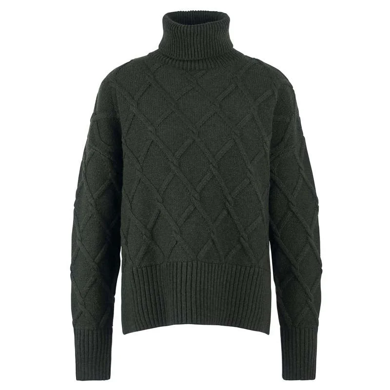 Barbour Perch Ladies Roll Neck Jumper - Olive Velvet Chenille Corduroy