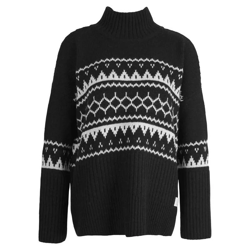 Barbour Pine Ladies Jumper - Black Turtle Neck Boat Neck Asymmetrical Neck