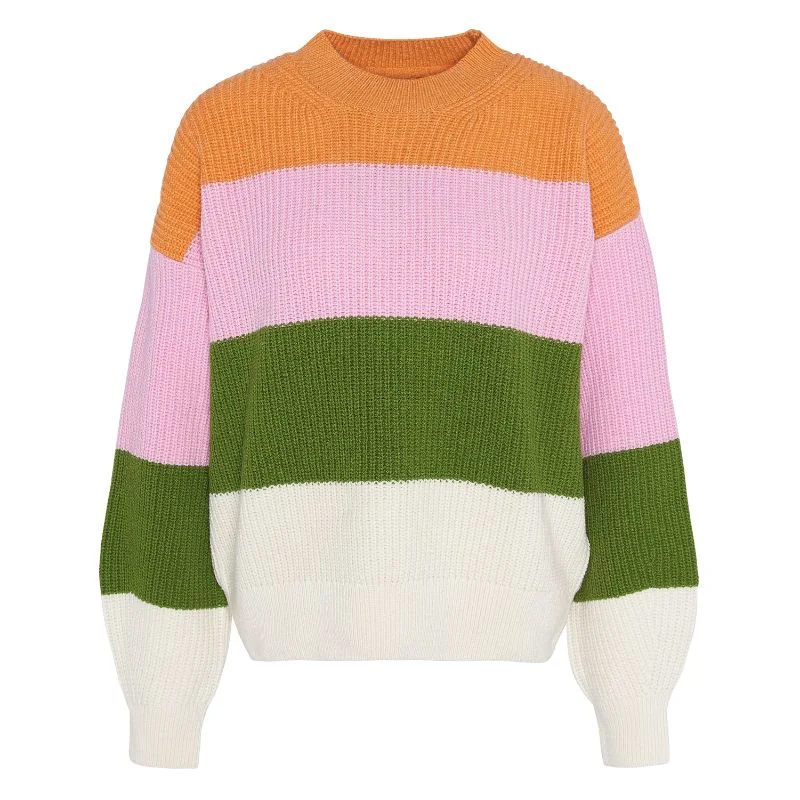 Barbour Ula Ladies Knit Jumper - Multi Stripe Mesh Blend Leather Blend Suede Blend