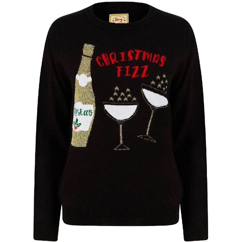 Christmas Fizz Lurex Glitter Womens Novelty Christmas Jumper - Black Casual Formal Business Christmas Fizz Lurex Glitter Womens Novelty Christmas Jumper - Black Casual Formal Business