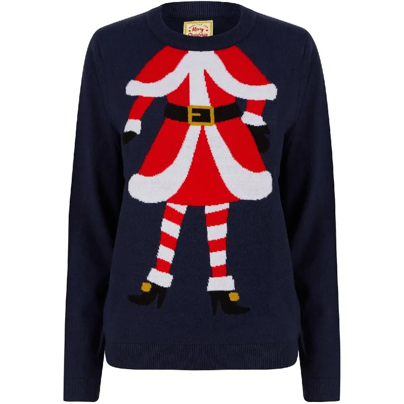 Christmas Headless Mrs Claus Motif Womens Christmas Jumper - Navy Anti-Pilling Anti-Shrink Durable