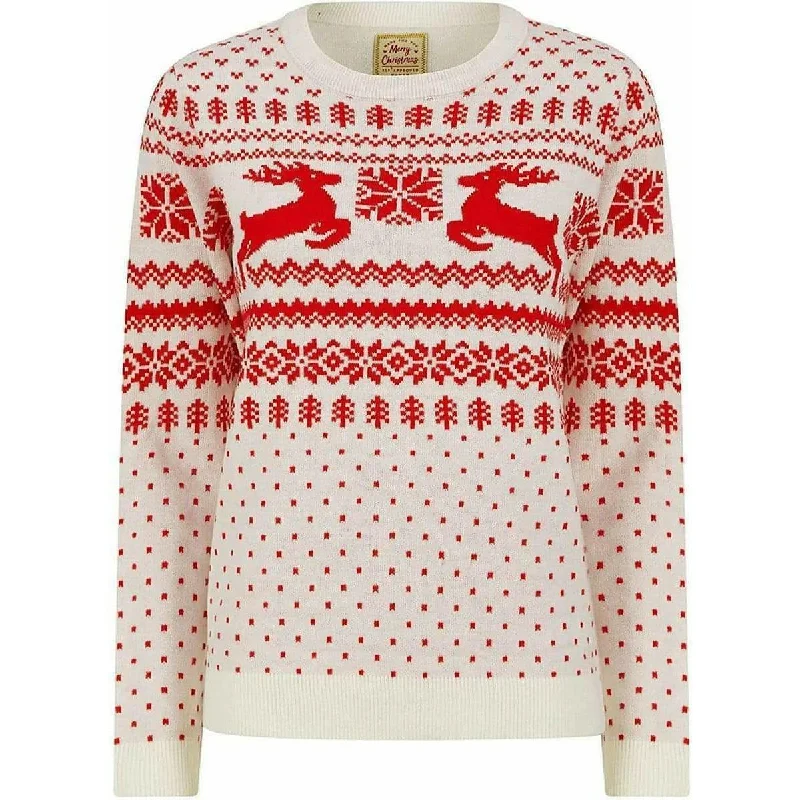 Christmas Lapland Nordic Fairisle Womens Christmas Jumper - Cream Thin Thick Dense