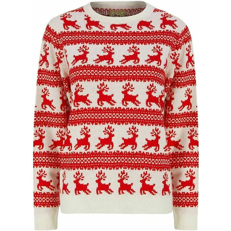 Christmas Leaping Reindeer Print Womens Christmas Jumper Oversized Loose Flowy