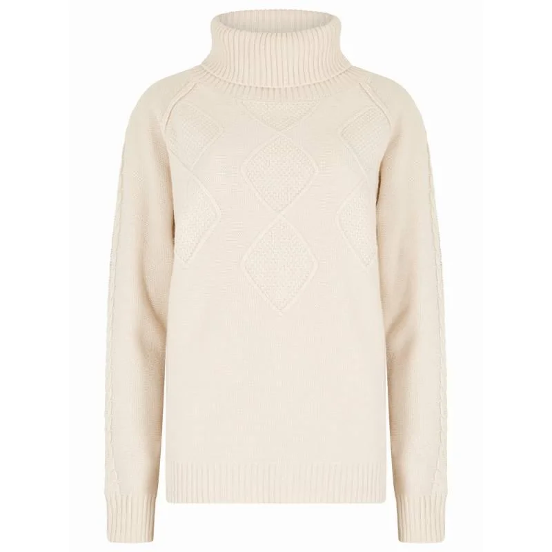 Dubarry Belleek Ladies Roll Neck Jumper - Chalk Solid Color Striped Floral Print