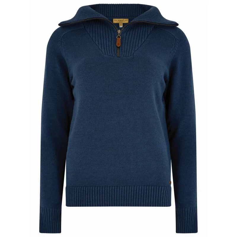 Dubarry Rosmead Ladies Zip Neck Jumper - Peacock Blue Front Pockets Side Pockets Patch Pockets