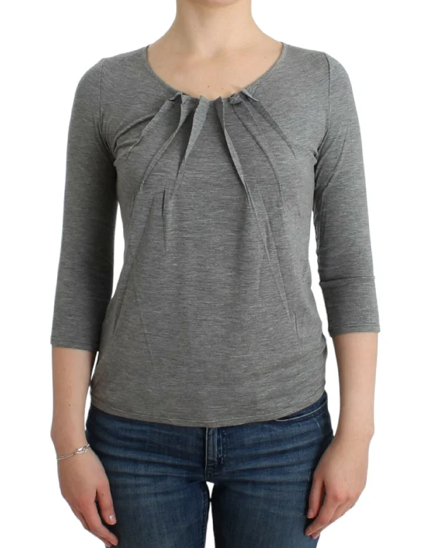 Elegant Gray Cashmere-Blend Jumper Stretchy Elastic Breathable