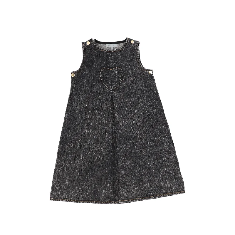 Front pleat button black denim jumper by Bace Satin Fabric Silk Fabric Chiffon Fabric