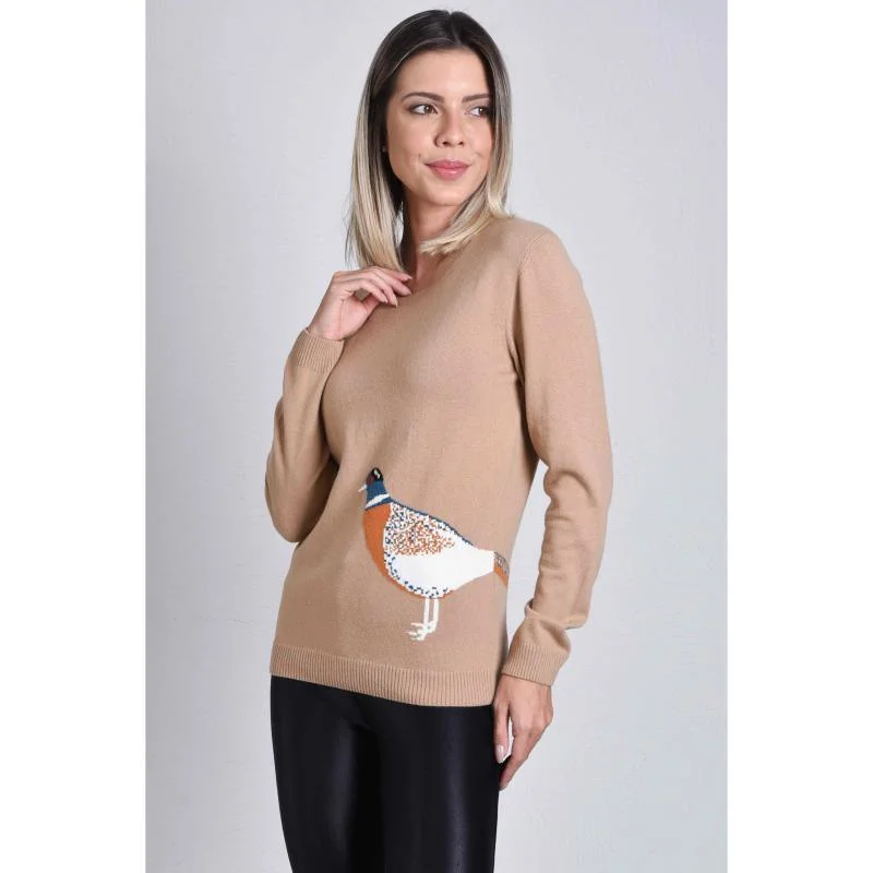 Hartwell Amanda Pheasants Wool Cashmere Ladies Knitted Jumper - Beige Sequined Glittery Shiny