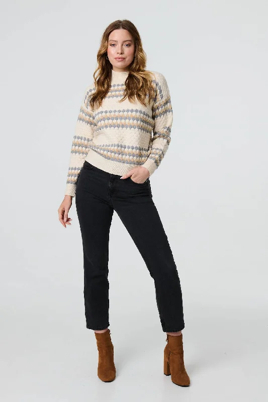 Textured Stripe Print High Neck Jumper Mesh Fabric Canvas Fabric Denim Fabric