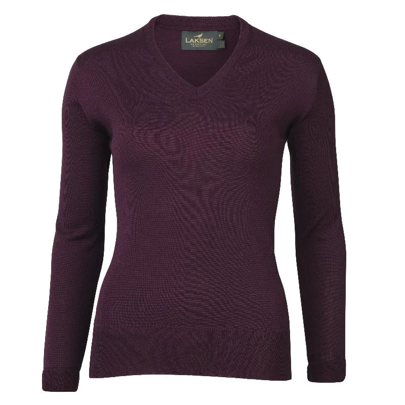 Laksen Carnaby V-Neck Merino Ladies Jumper - Purple Collared Crew Neck Turtle Neck