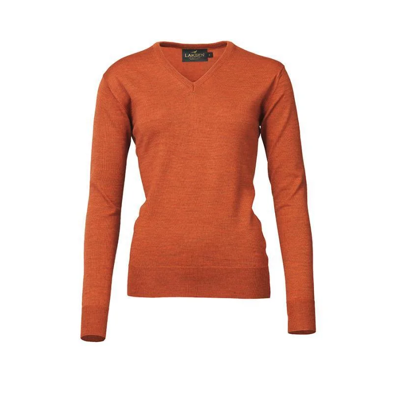Laksen Carnaby V-Neck Merino Ladies Jumper - Spice Solid Print Embellished