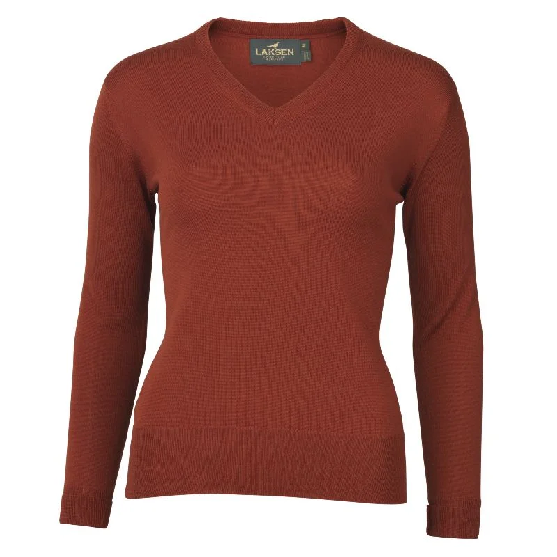 Laksen Carnaby V-Neck Merino Ladies Jumper - Tile Real Fur Shearling Chenille